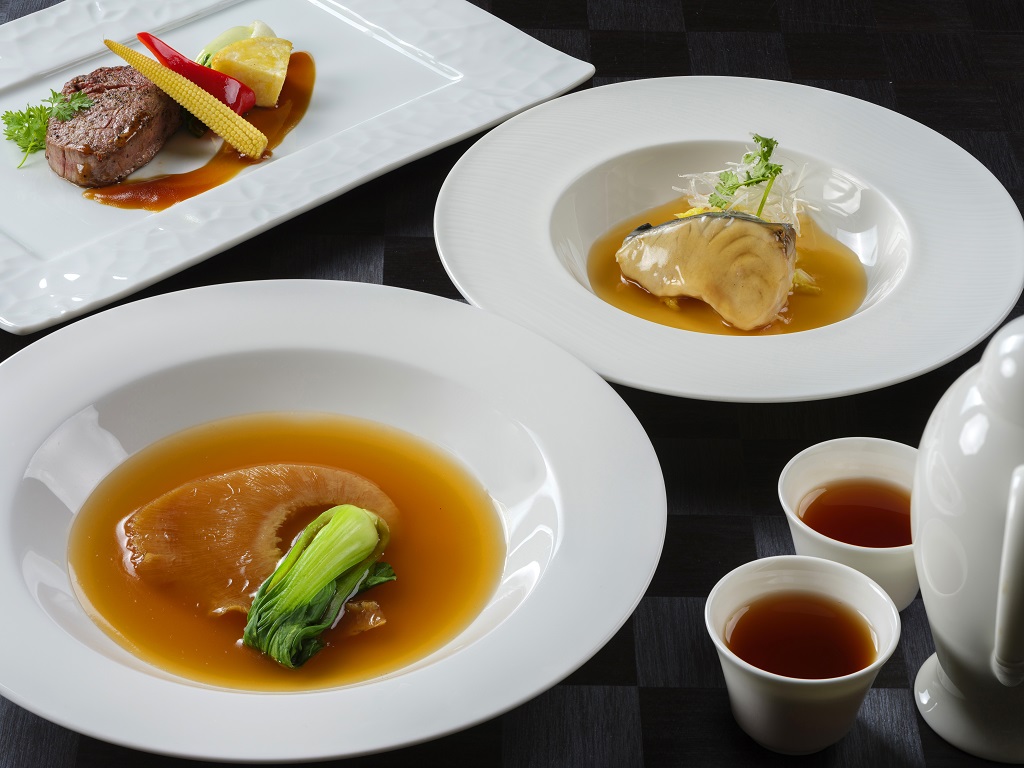 [Tenkū] 6-course meal including appetizers, braised whole shark fin, and stir-fried abalone with bok choy