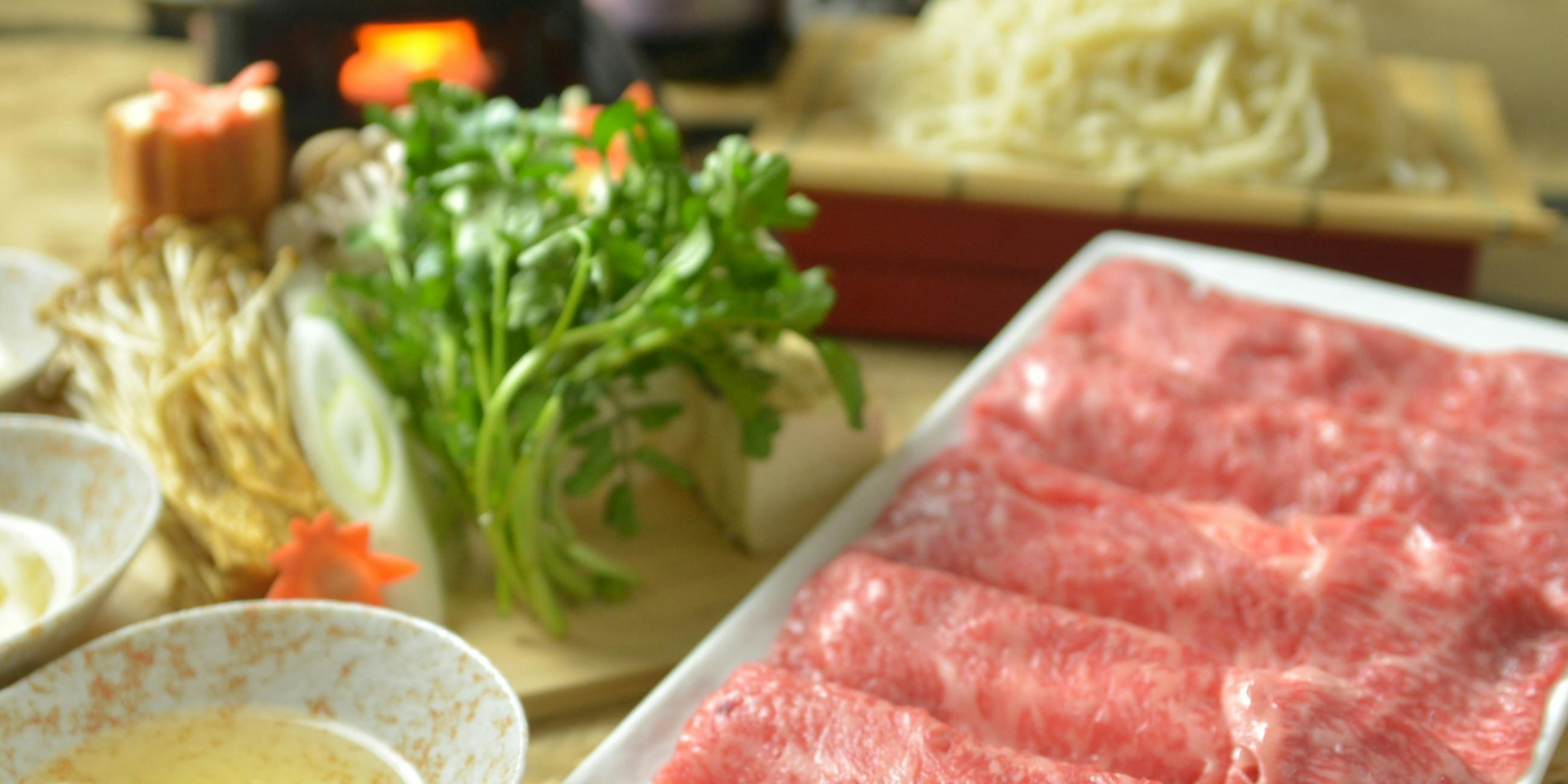 【黒毛和牛のすき焼き鍋コース】黒毛和牛すき焼き、天ぷらや自家製うどん・2時間飲み放題 / 飲み放題30分延長 9050円→8500円