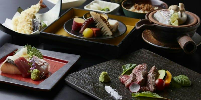 【紫翠懐石】天麩羅、黒毛和牛の炭火焼き全7品