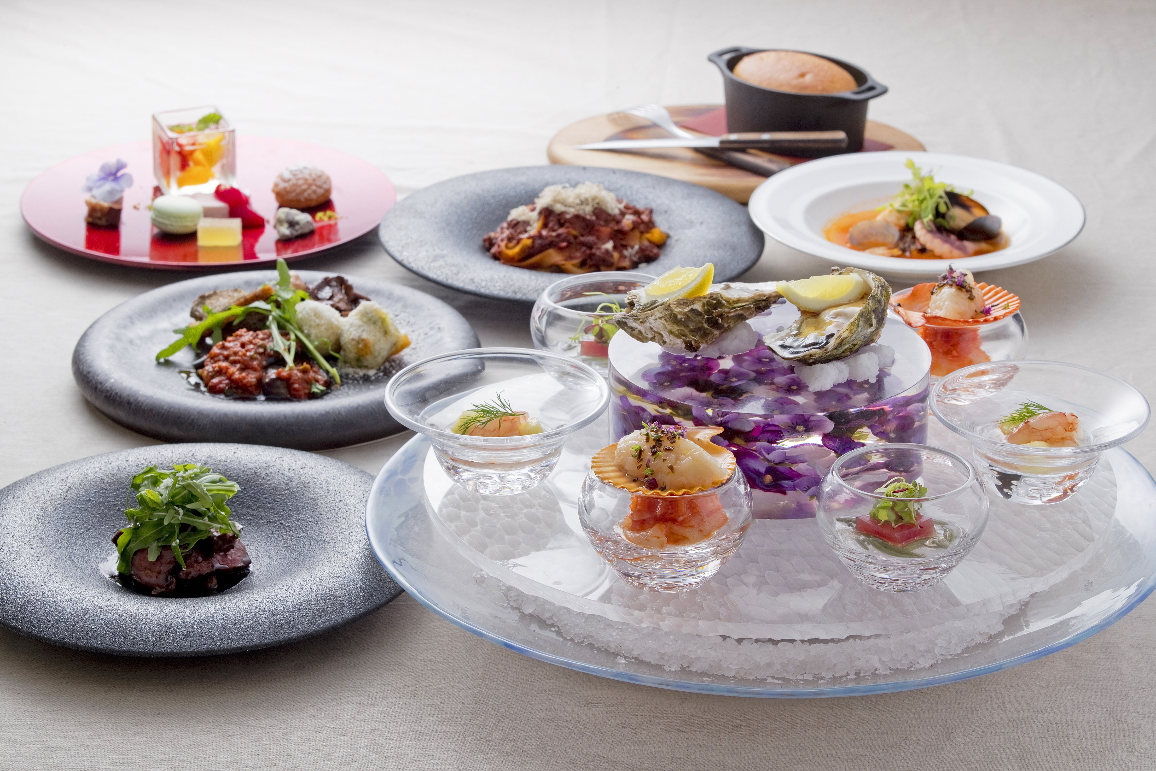 【Sumile Dinner C】スペシャリテ“魚介のスミレプレート”、黒毛和牛イチボのタリアータなど全7品