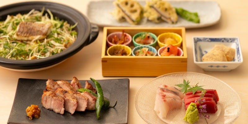 Weekend and Holiday Lunch Course “Iki” — 6 dishes including soy sauce koji moromi-grilled Mina Pork