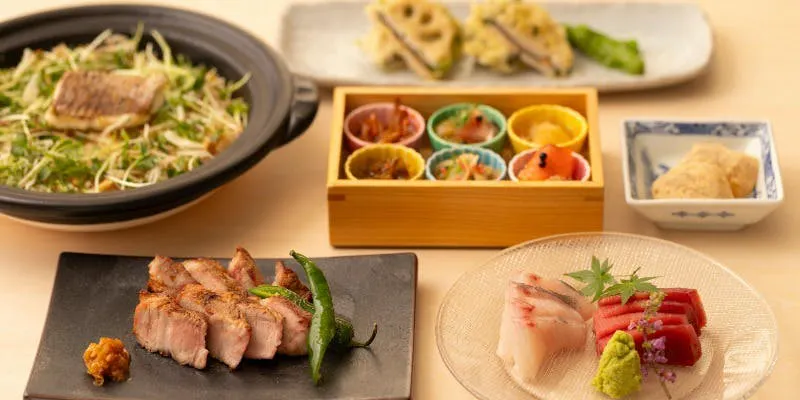 土日祝ランチコース「粋」美名豚の醤油麹もろみ焼き等、お食事6品　