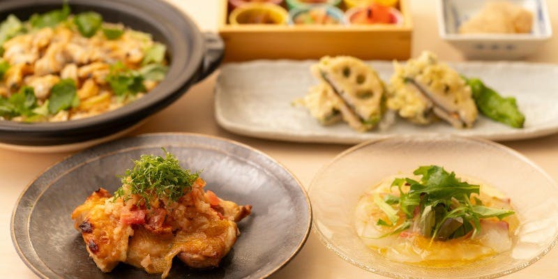 Weekend & Holiday Lunch Course "Wa": 6 dishes including grilled Fugaku White Chicken