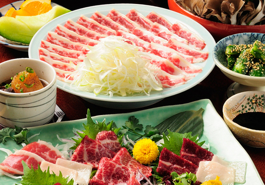 【馬春楼コース】桜溶岩焼・桜鍋ハリハリ鍋、お任せ寿司などが堪能できる！全8品