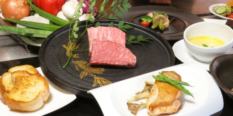 【黒毛和牛ステーキ＆熊本県産赤鶏コース】黒毛和牛に加え赤鶏も楽しめるコース