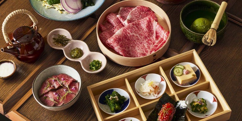 【명물 만끽 흑모화우 샤부샤부 코스】흑모화우 두 종류와 명물 히츠마부시 차즈케 포함