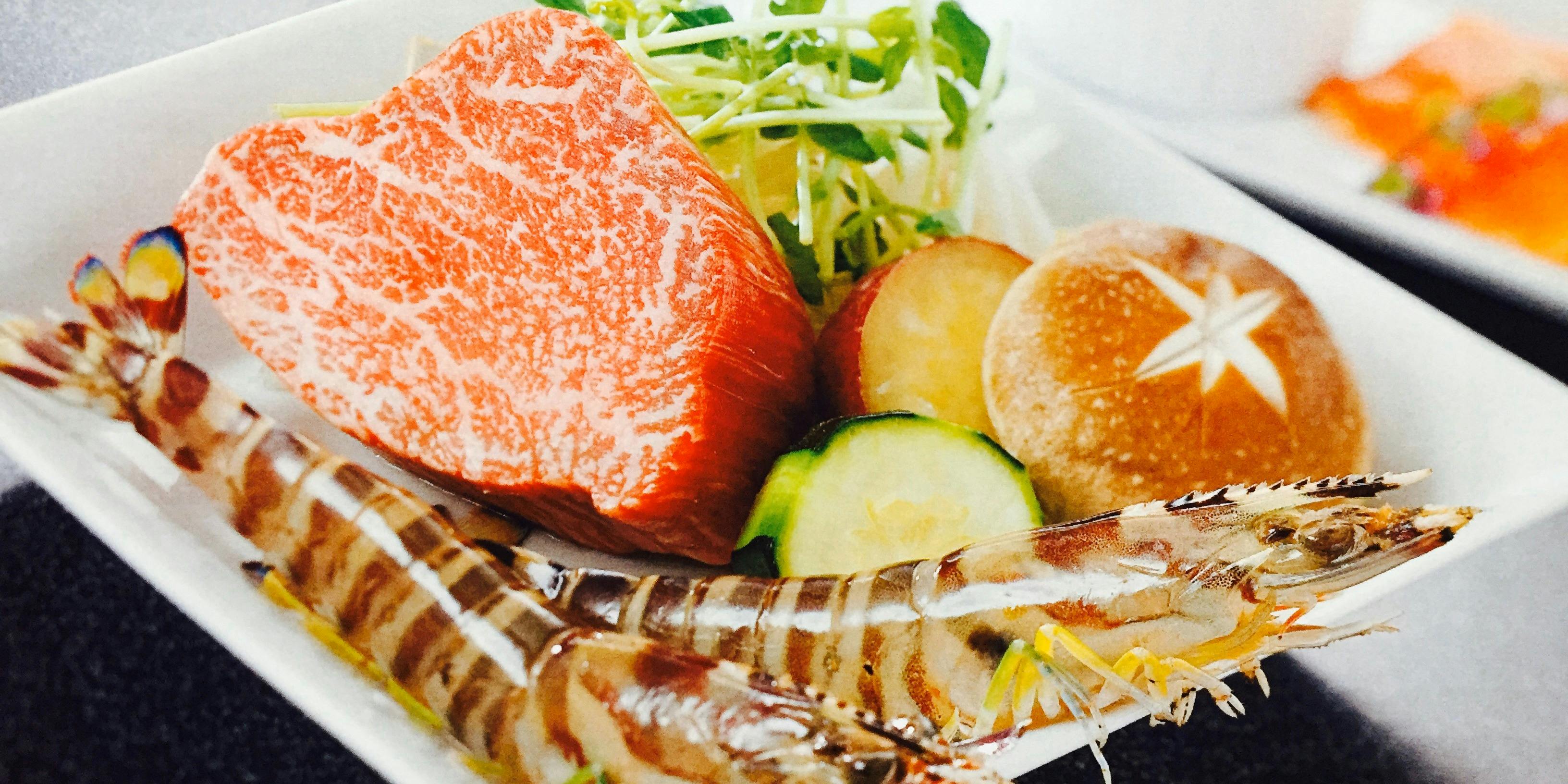【黒毛和牛ランチコース】海鮮鉄板焼き・和牛ビール煮込み・黒毛和牛フィレなど全7品