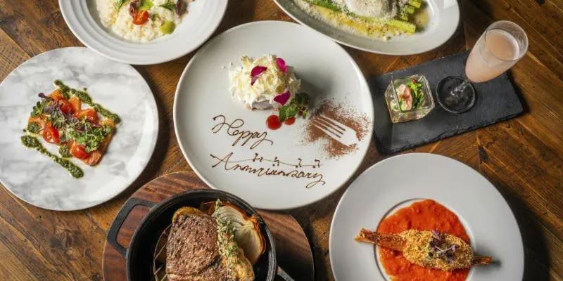 【Anniversary Dinner】생일・기념일에 메시지가 포함된 디저트 플레이트로 축하하는 총 7가지 코스　6,000円