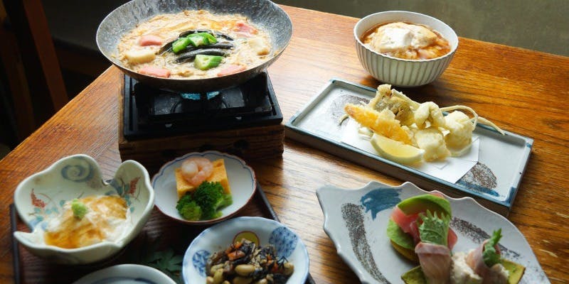 【연회】도조 야나가와 소냄비 코스 요리 6품 / 도조 야나가와・튀김・사시미 등