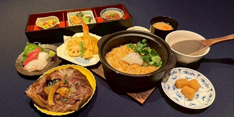 午餐預約限定【大沼牛炙燒套餐（豆ちゃ的家常小菜、鯛魚與三葉的砂鍋飯等）】