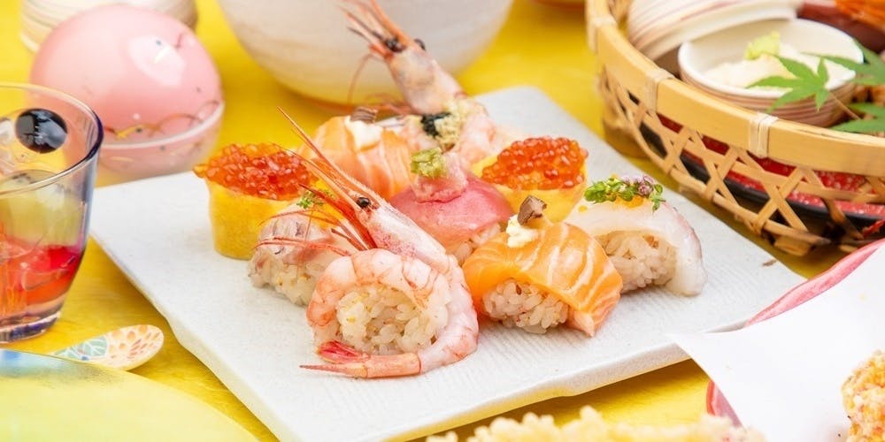 【てまり寿司御膳】 おばんざい五種盛合せと七種のてまり寿司御膳