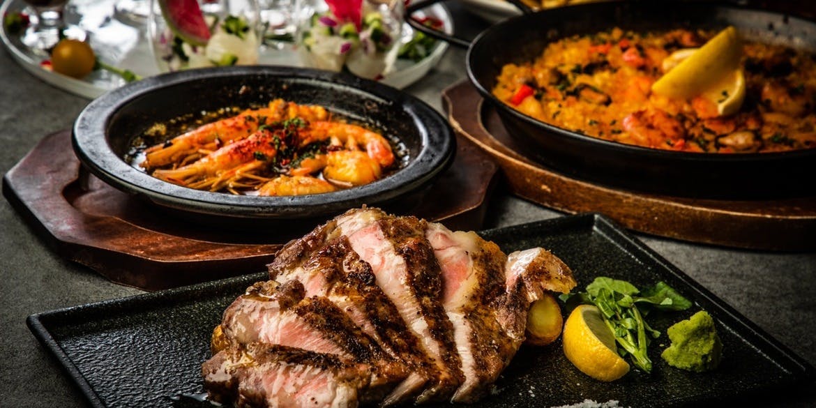 ～Spanish套餐～招牌红虾西班牙海鲜饭×豪华塔帕斯×烤牛肋眼等共7道菜