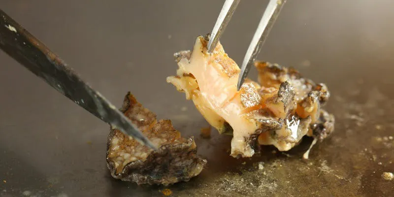 【鐵板燒午餐】尾崎牛鐵板燒100克和活黑鮑魚　共7道菜