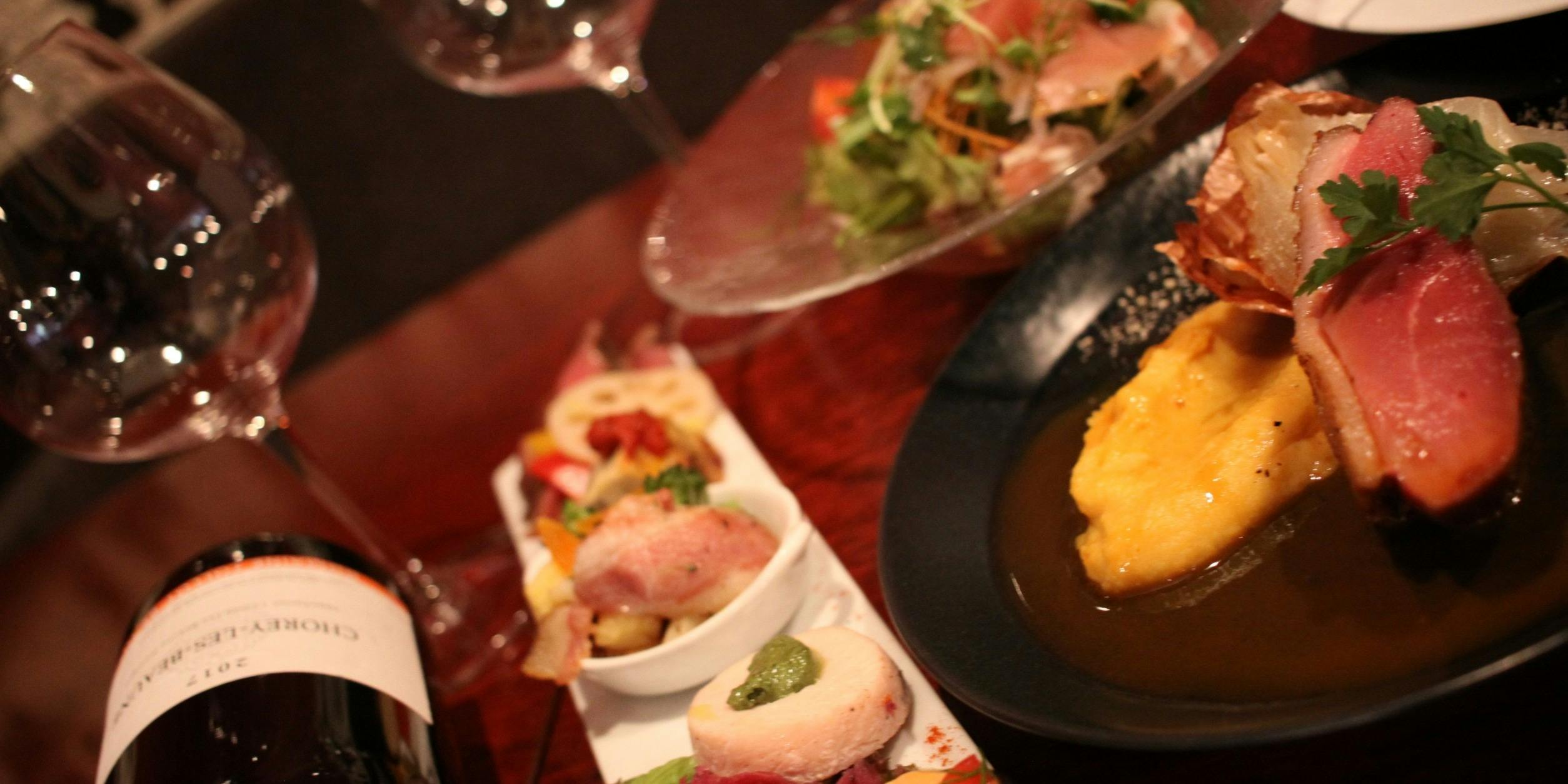 [Full Course Mina] A selection of 5 appetizers, fish dish, roasted duck breast, and more — a total of 5 plates and 9 items.