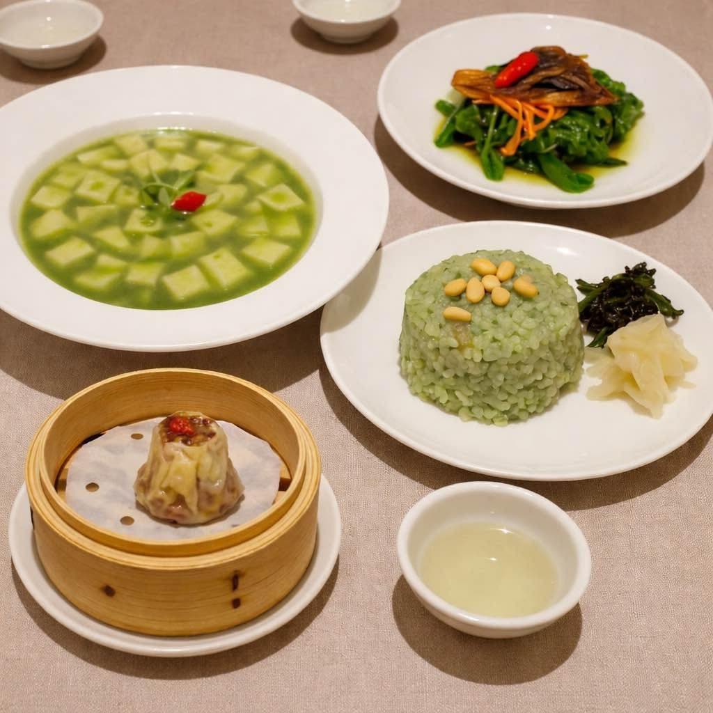 ランチ【オリエンタルウィーガン　緑の麻婆豆腐コース 】4400円(税込）人気のグリーン麻婆豆腐など緑のお料理のコース