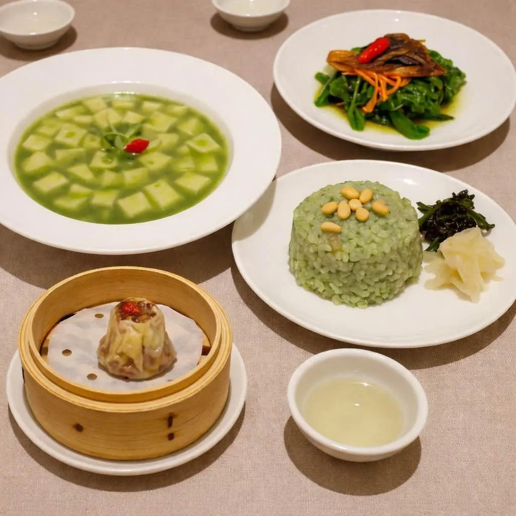 ランチ【オリエンタルウィーガン 緑の麻婆豆腐コース 】4400円(税込)人気のグリーン麻婆豆腐など緑のお料理のコース