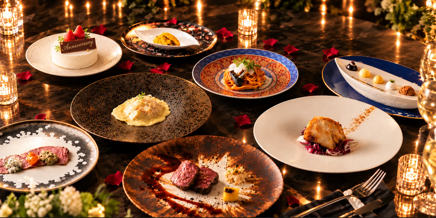 [Anniversary Plan] Includes a Toasting Champagne and Whole Cake, 8 Courses