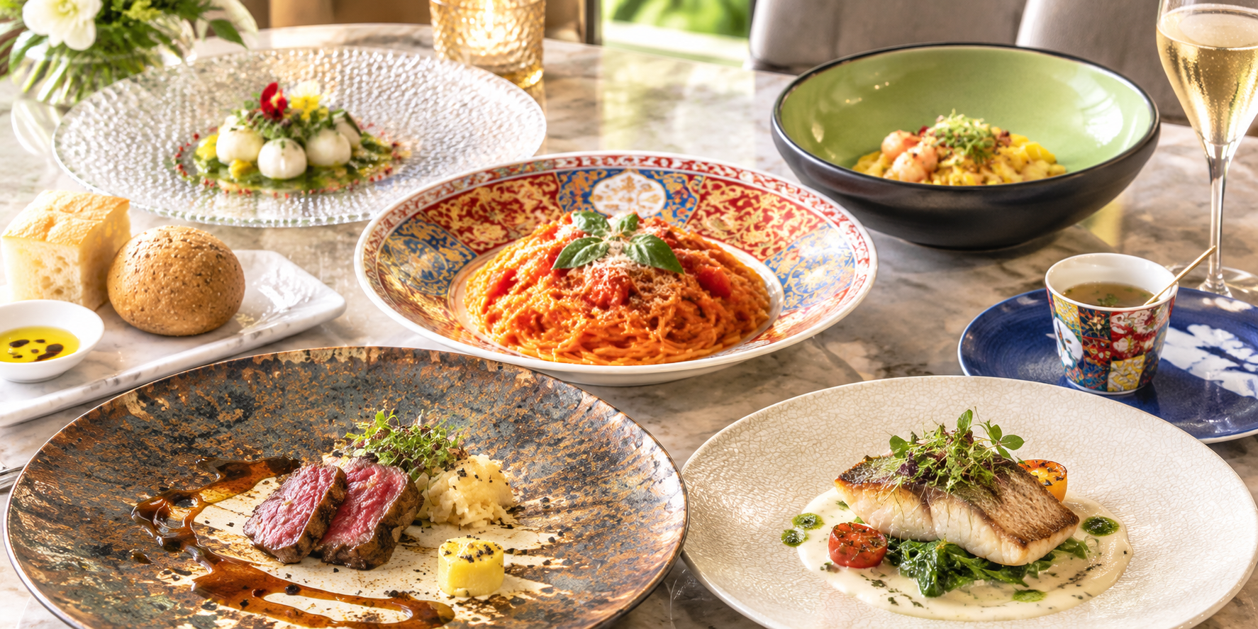 土日祝ランチ　【Special Lunch】魚＆肉のWメインなど7品