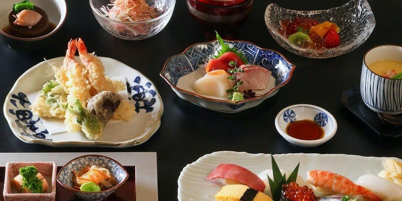 【季節の天ぷらとお寿司が楽しめる昼会席】全9品