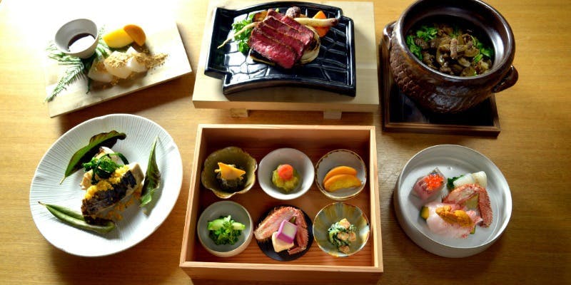 【夜会席】栗吉　料理6品 / 和牛炭火焼き・造り・炊き込み・甘味など