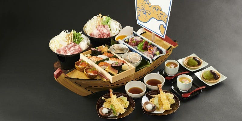 Boat Sashimi Platter and Domestic Kuroge Wagyu Sukinabe Kaiseki