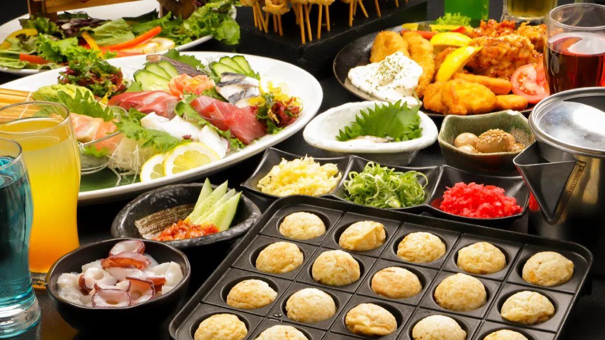 【셀프 타코야키 뷔페(무한리필)】개별실에서 즐기는 타코야키 파티와 이자카야 요리 총 89종