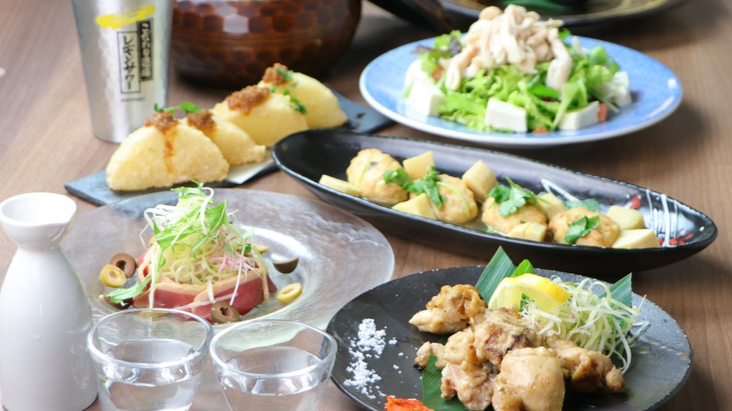 【鶏っく 연회 코스】닭 안창살 숯불구이 등 8품