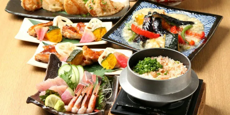 【堪能コース】お造りや若鶏の幽庵焼き、紅ズワイ蟹の釜飯など全8品