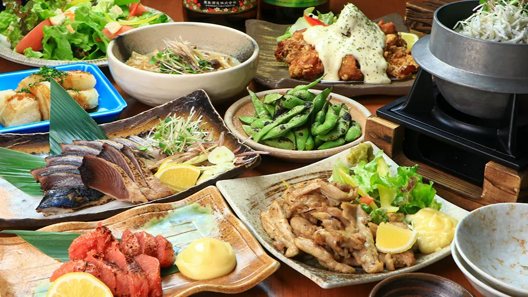 【炎コース】かつお・鶏せせりの藁焼きとチキン南蛮など 全9品