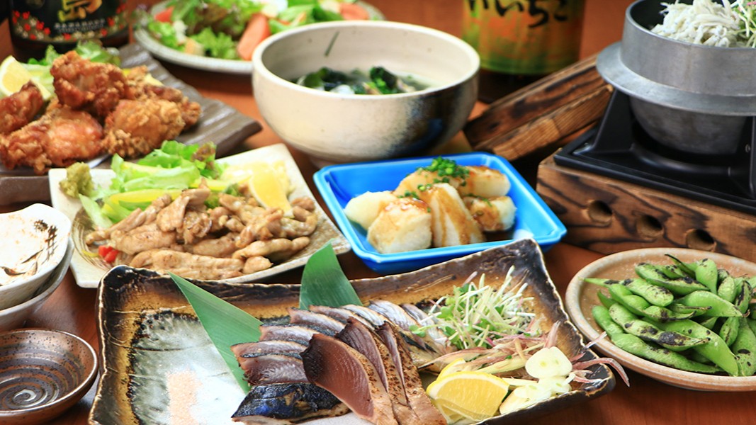 【타와라야 코스】가쓰오・닭 목살 짚불구이 전 9품