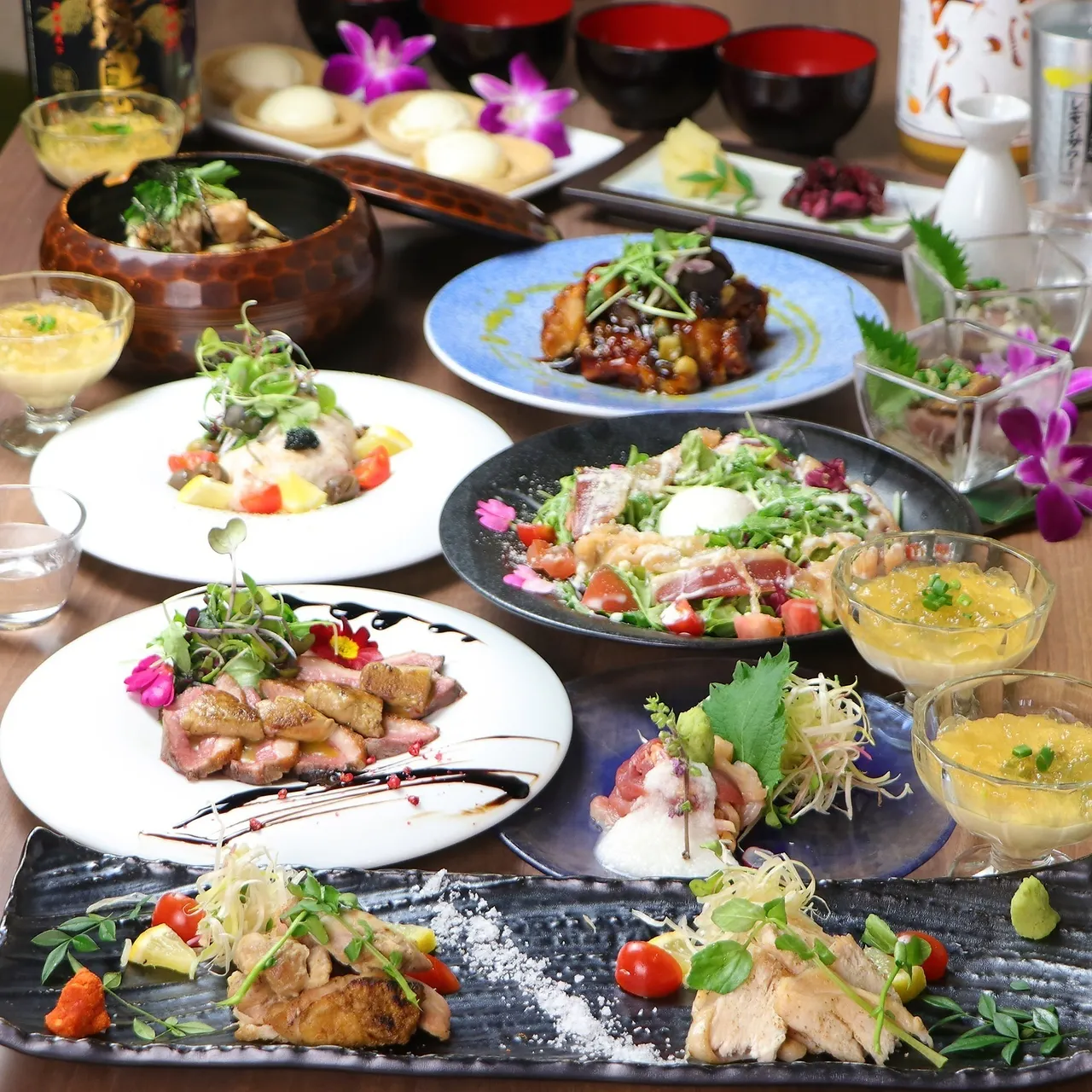 【早鳥優惠】17時前【鶏っく套餐】雞腿肉炭火燒烤×天婦羅 共9道菜