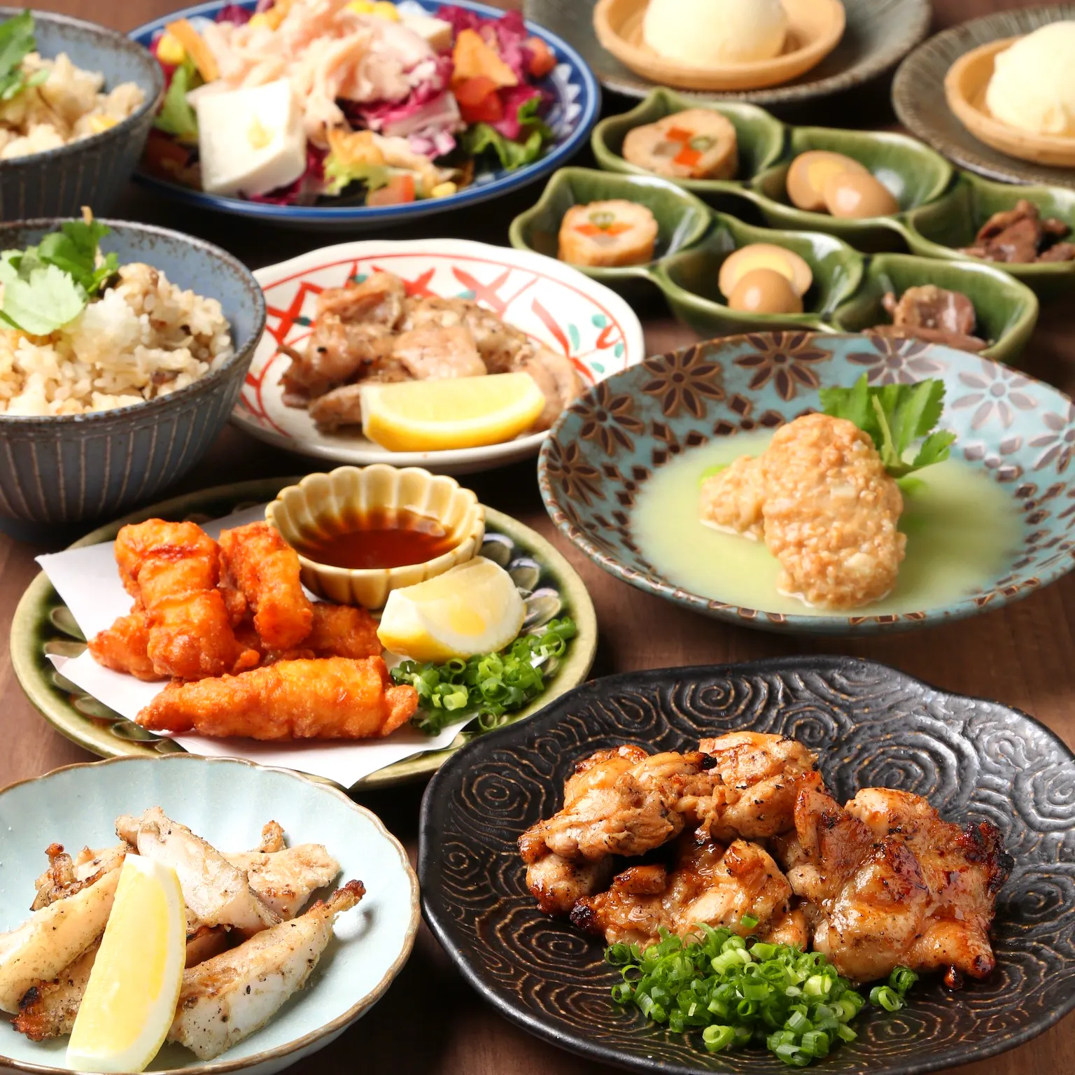 【雅コース】ヤゲン軟骨×備中高原鶏炙り焼きなど9品