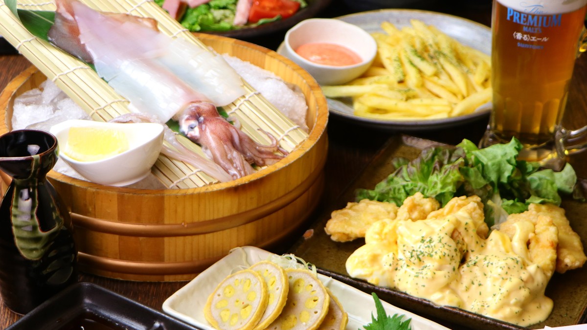 【満喫食べ放題コース】揚げ物食べ放題＆呼子イカ姿造り他全11品