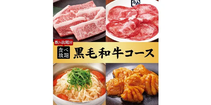 ＜야키니쿠 모임＞ 흑모 와규 코스×2시간 뷔페 및 무제한 음료 7,700円（税込）