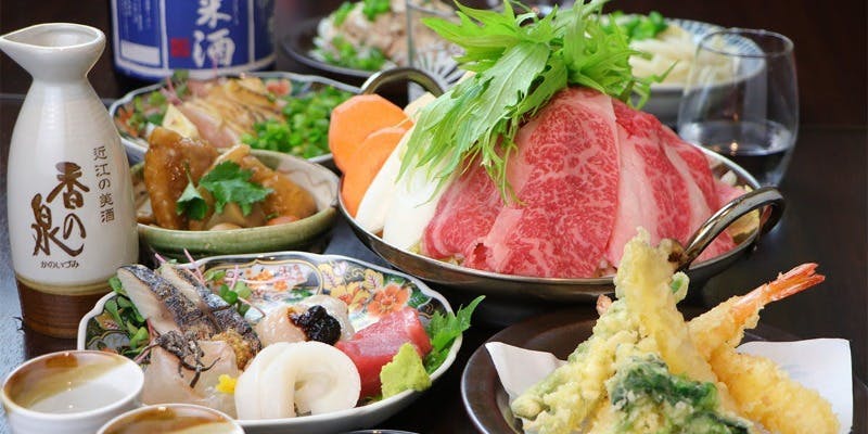 寿喜烧锅【酒藏套餐】、时令生鱼片拼盘4种等＜全8道菜＞