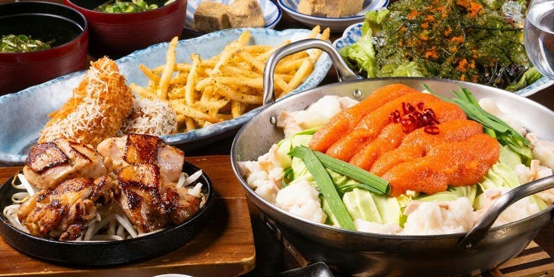 Fully enjoy the rich flavors of cod roe and luxurious offal with our seven-item "Mentaiko Motsunabe Course."