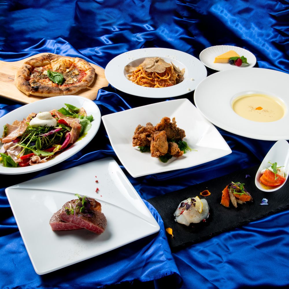【All-You-Can-Drink Included】 Lussozo Course ◆ Indulge in a luxurious plan with a sumptuous menu featuring 3 types of antipasto, whimsy pizza, A5 Yonezawa beef rib roast, dolce, and more.