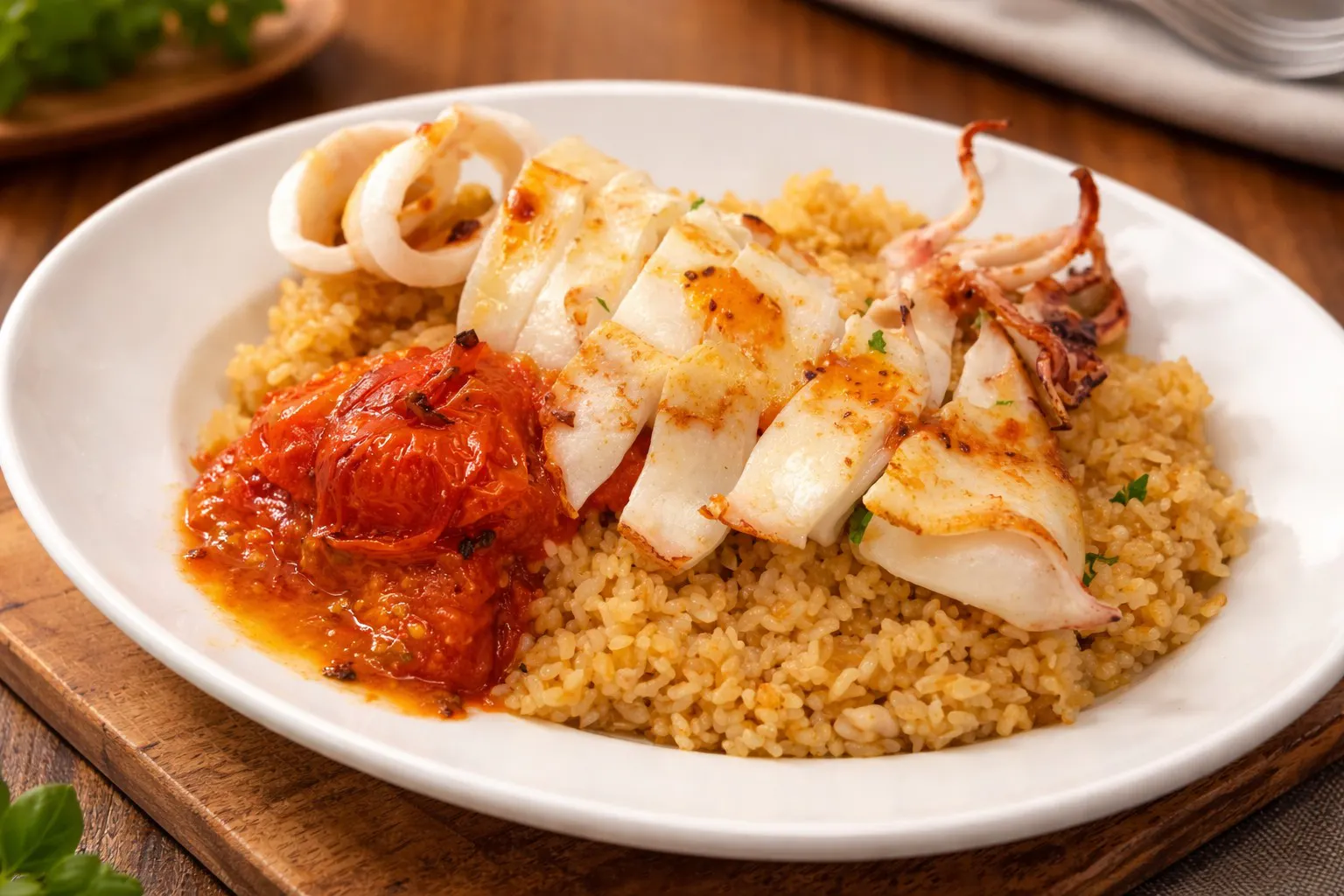 【丸ごとヤリイカのシーフードピラフコース】一口鮨・冷前菜・地魚のポワレ・特製ピラフなど全6品