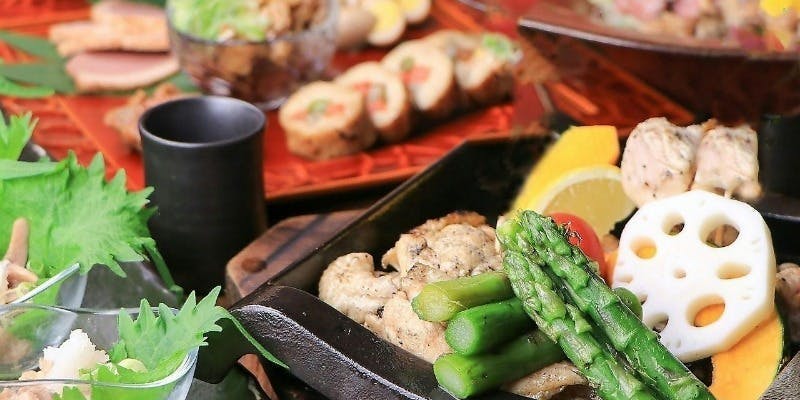 コスパ良し【お気軽コース】備中高原鶏もも炭焼×よだれ鶏等 全8品