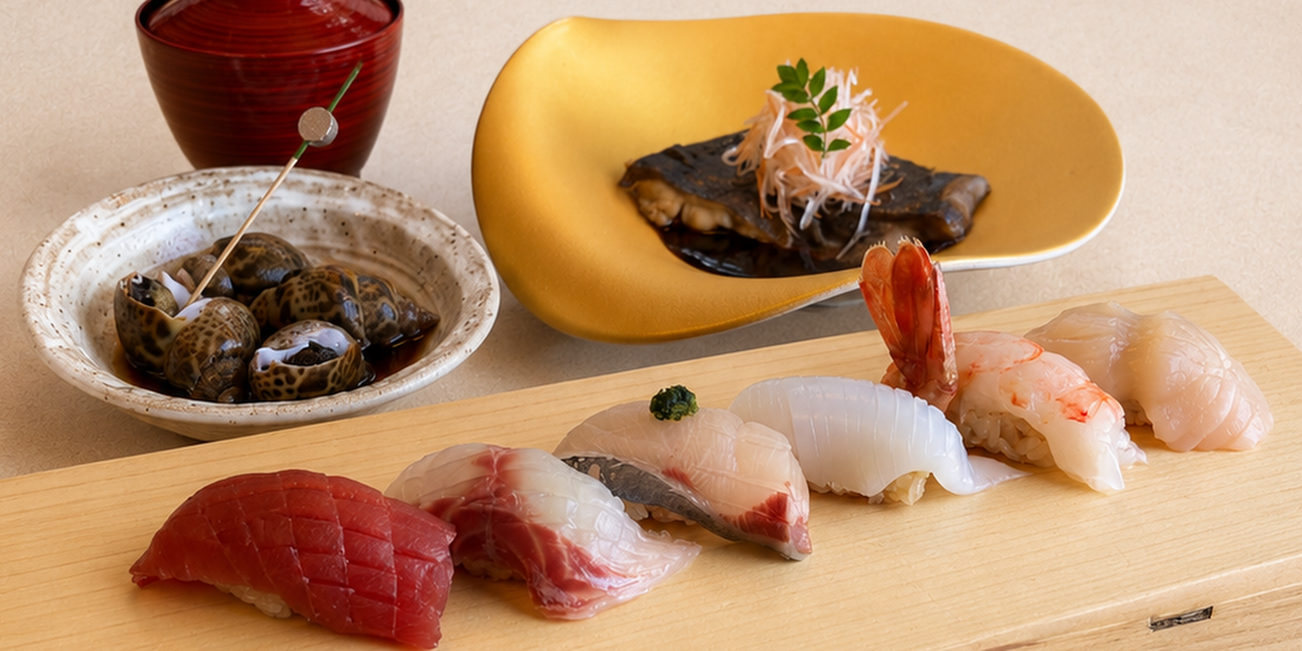 壽司與燉魚御膳／握壽司6貫、燉魚、小缽、紅味噌湯