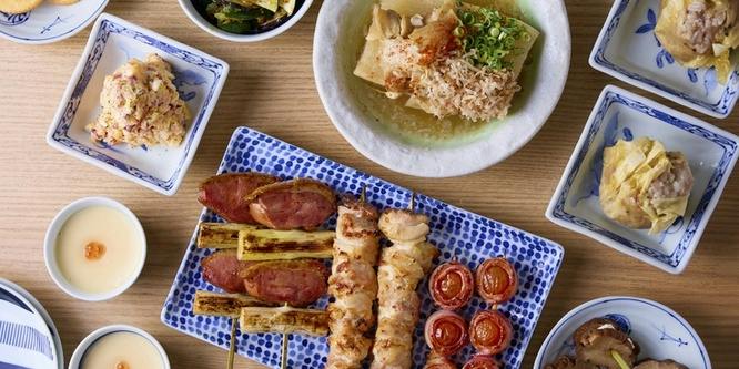 【お手軽定番コース5,000円（税抜）】スパークリング含む2時間飲み放題付　「名物湯葉しゅうまい」「炭焼き2種」が入ったお手軽定番コース