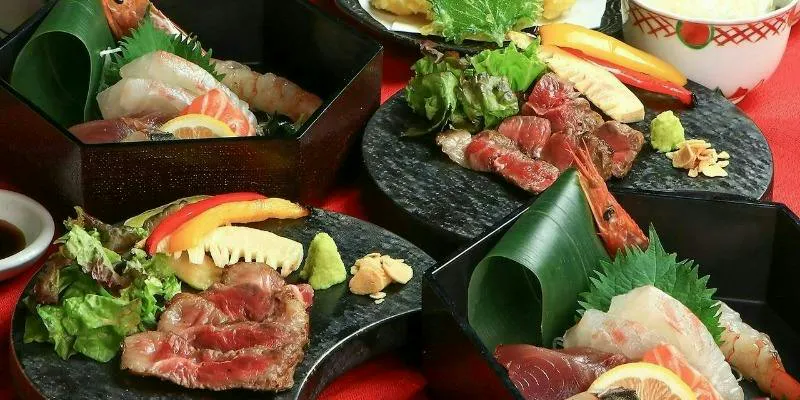 【雅】熟成牛リブロース×熟成魚5種×天麩羅盛 全9品
