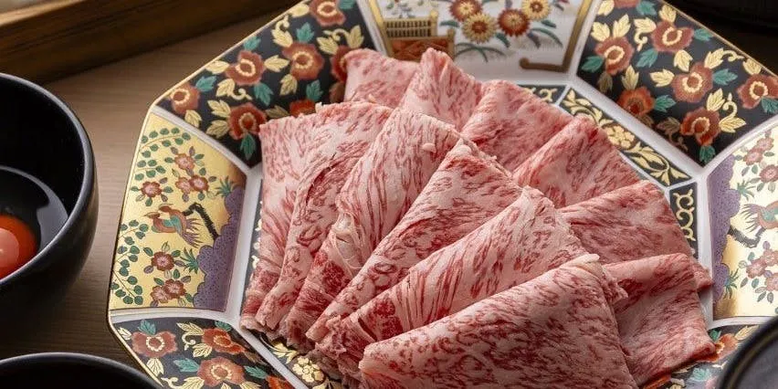 "Shabu-shabu Course with Premium Black Wagyu Ribeye" Shabu-shabu using thickly sliced premium ribeye, consisting of 7 dishes in total.