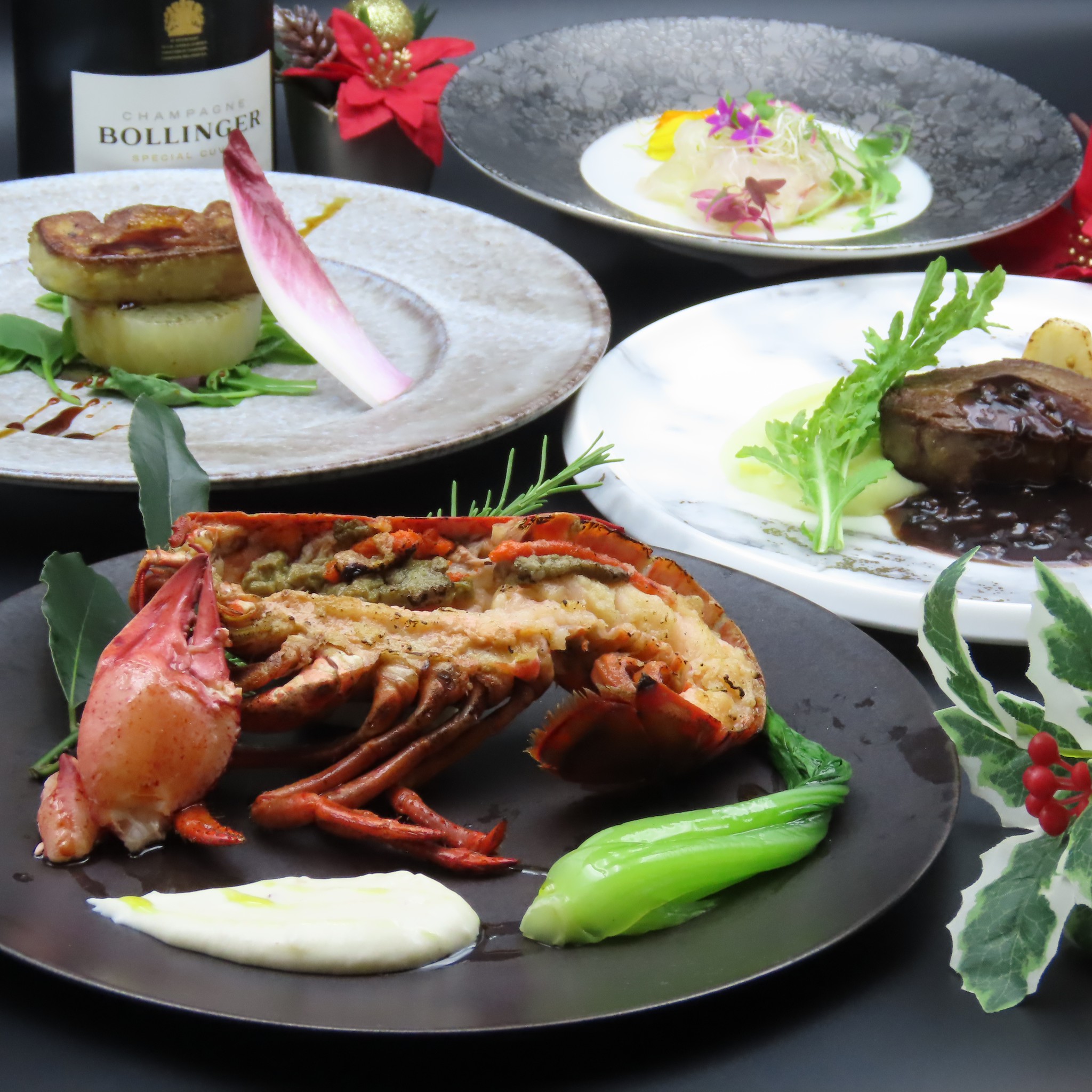 クリスマス限定【鉄板焼き・Tsubaki】伊勢海老＆黒毛和牛ロース肉とフォアグラのロッシーニ 