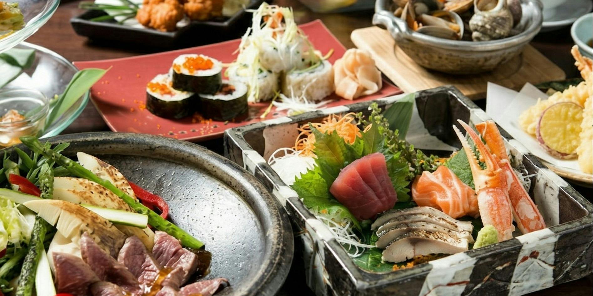 Premium Course: 8 Dishes in Total — 3 Kinds of Sashimi, Grilled Beef Steak and Seasonal Vegetables, and More