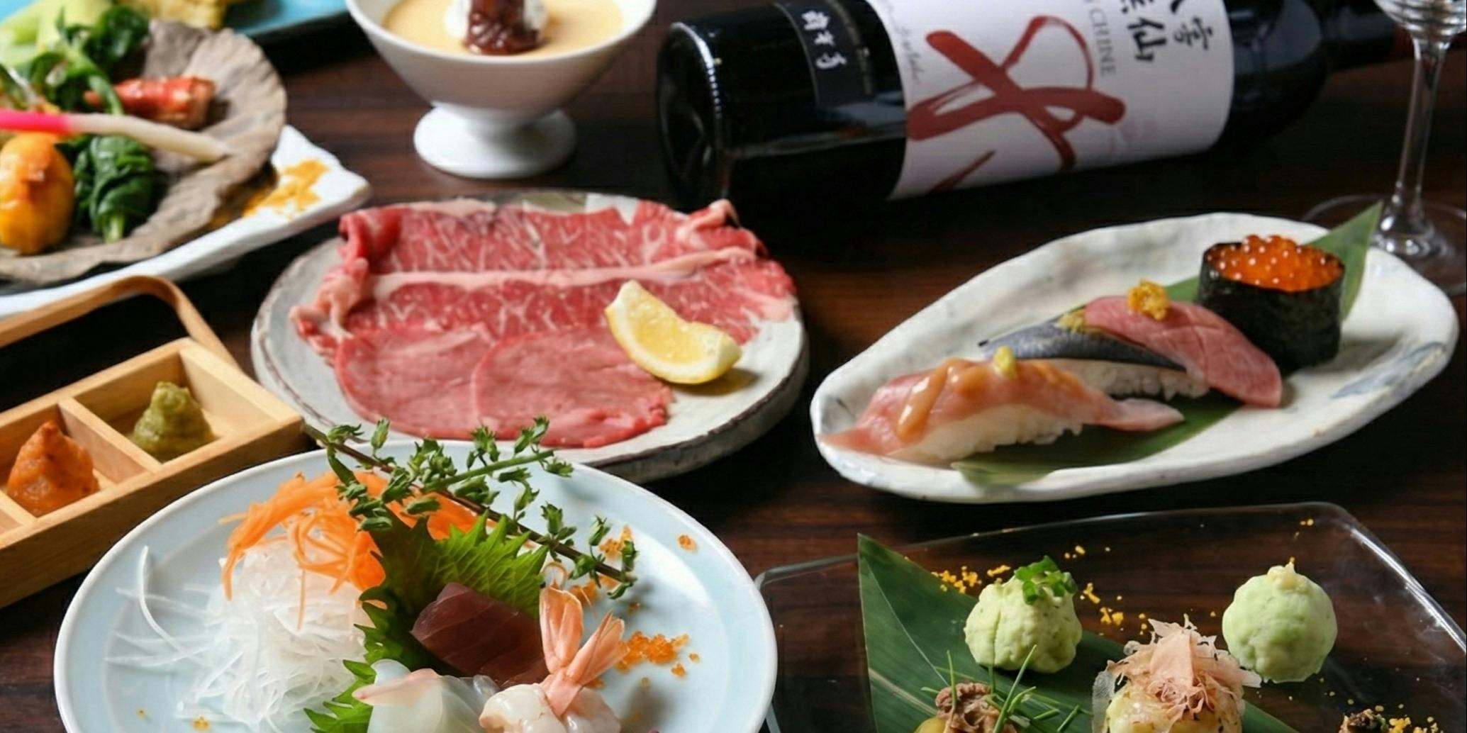 [Luxury Kaiseki] Miyabi Course: 7 Dishes, Grilled Shabu-Shabu of Beef Loin and Beef Tongue, Sushi, and More