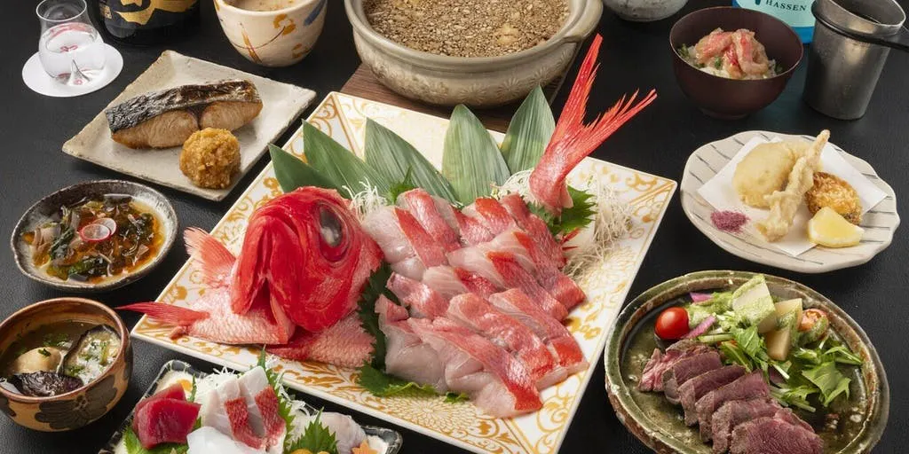 伊豆下田产地金目鲷涮锅与富山县产黑毛和牛とやま菲力肉及时令鲜鱼(包厢保证)
