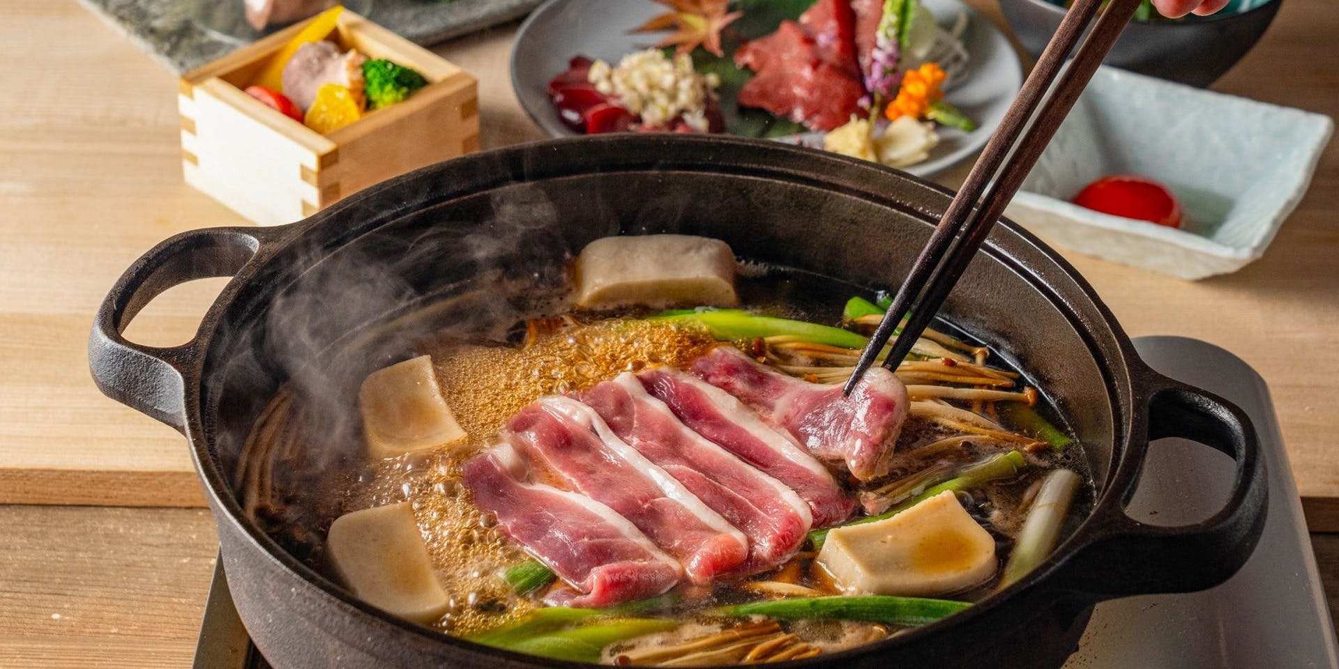 [OPEN Special Price] A full duck course featuring duck grilled shabu-shabu enjoyed with salt ponzu sauce　鴨馬 grilled shabu-shabu course