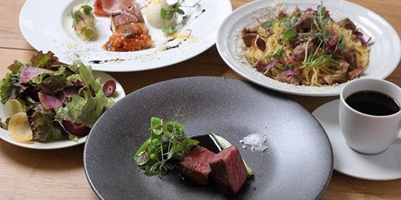 [Tea Free Lunch] Lunch Course Featuring Charcoal-Grilled Kuroge Wagyu Beef and Today’s Pasta