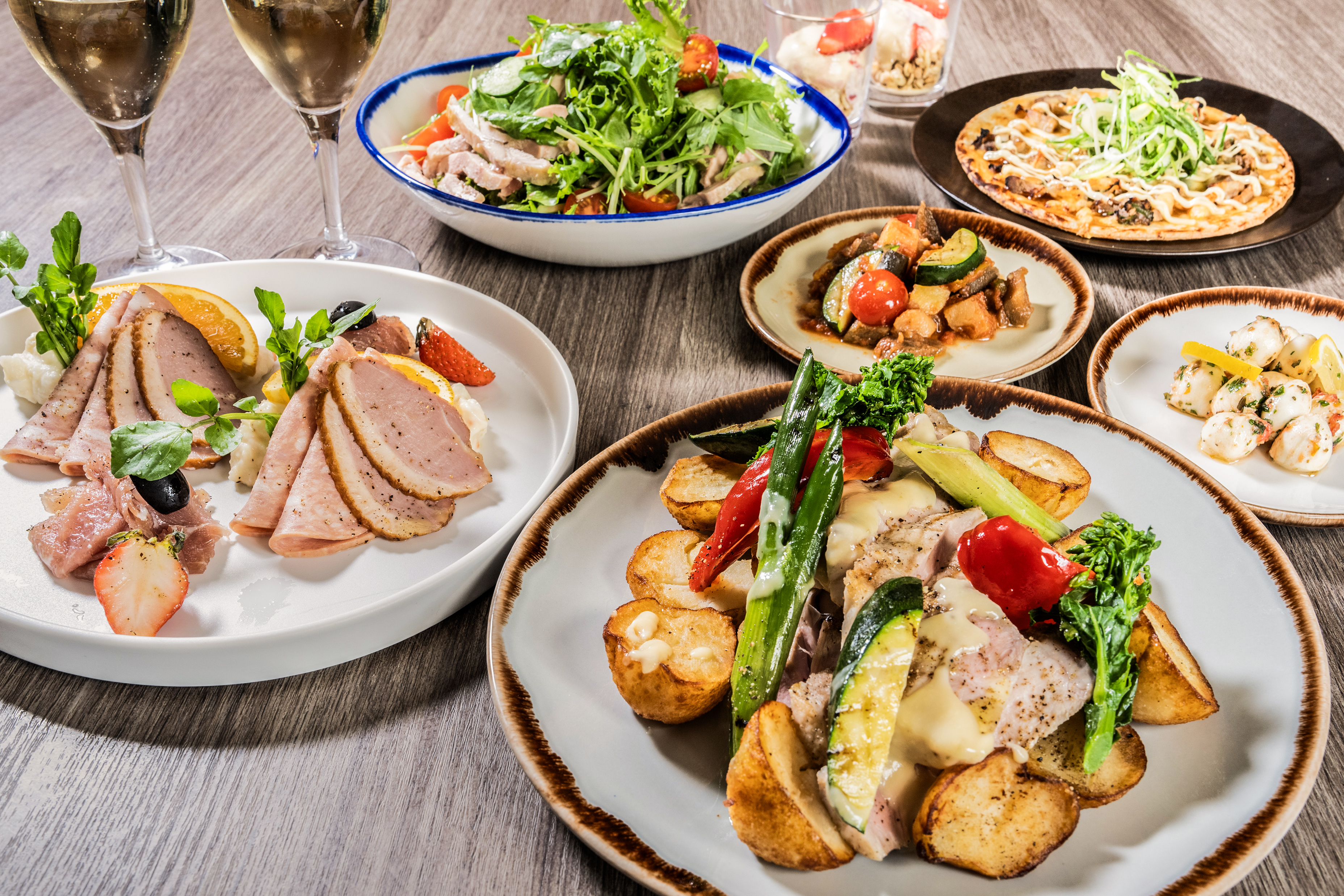 【会食プランA】90分飲み放題付　前菜、豚ロース肉のグリル、デザートなど全7品